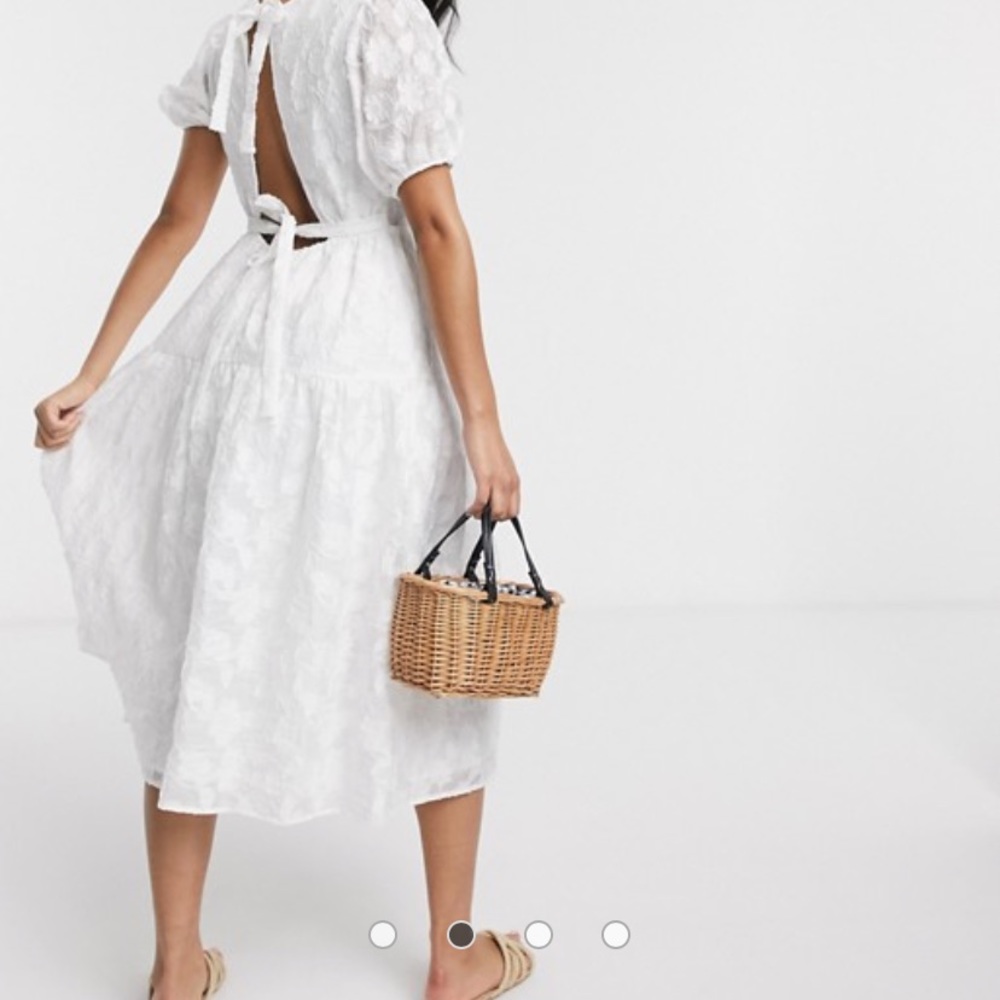 Asos moon river white midi puff sleeve dress